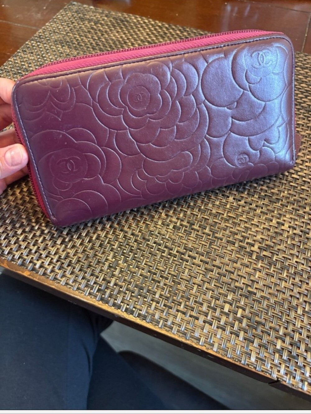 Chanel Quilted Camellia Zip Wallet Burgundy With Pink (Real Real Certificate) - Picture 2 of 6